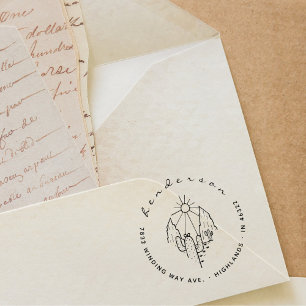 Sello De Caucho Elegante Script Desert Cactus Dirección de Retorno