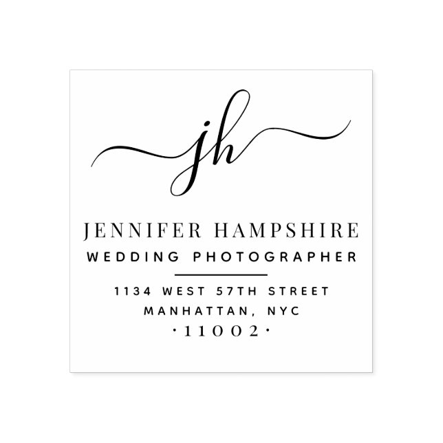 Sello De Caucho Elegante Script Iniciales Dirección de devolución  (Impresión)