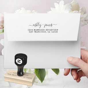 Sello De Caucho Elegante Script Names Boda Dirección de devolución