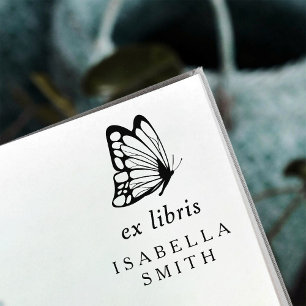 Sello De Caucho Elegante tipografía mariposa Ex Libris Bookplate