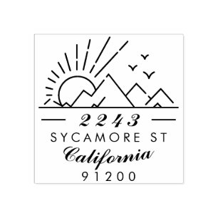 Sello De Caucho Elegante Typography Mountain Sunset Return Address