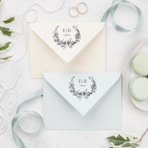 Elegante Wreath floral azul grabado con Monograma