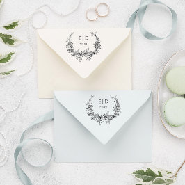 Sello De Caucho Elegante Wreath floral azul grabado con Monograma