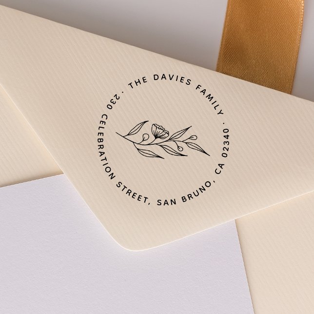 Sello De Caucho Elegantes Flores redondeadas Nombre de familia y d (Stamp Mock-up)