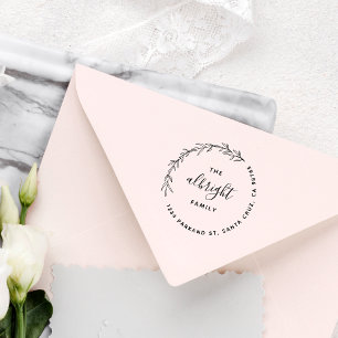 Sello De Caucho Elegantes hojas Wreath Round Family Return Address