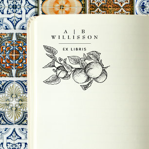 Sello De Caucho Elegantes Naranjas botánicos antiguos libro de Lib