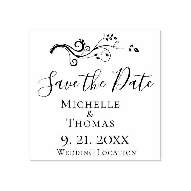 Sello De Caucho Elegantes parejas Boda Foliage Save the Date (Impresión)
