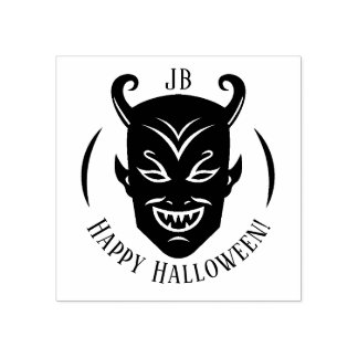 Sello De Caucho Emblema de diablo con monograma de Halloween