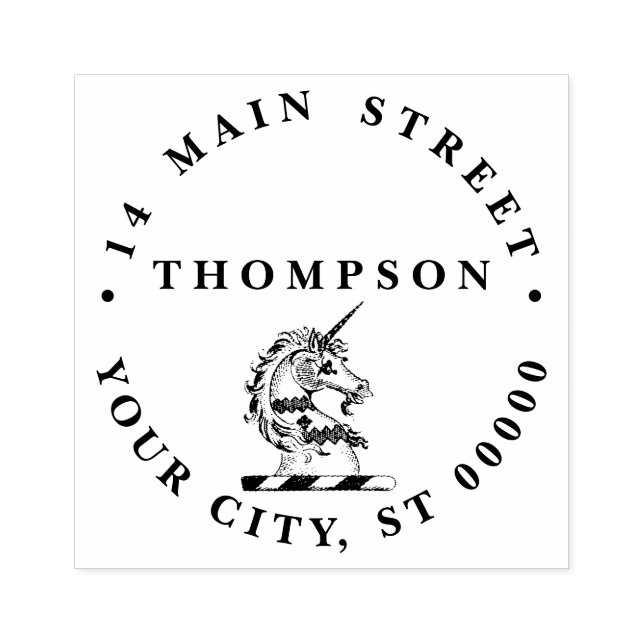 Sello De Caucho Emblema herálico de cabeza de unicornio (Impresión)