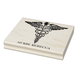 Sello De Caucho Enfermera Caduceus Monograma Nombre
