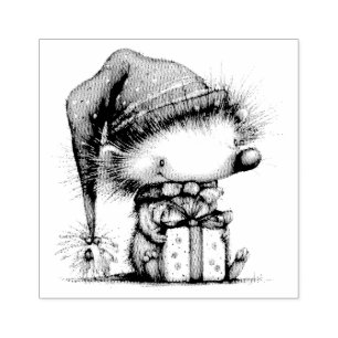 Sello De Caucho Erizo de dibujos animados de Navidad lindo