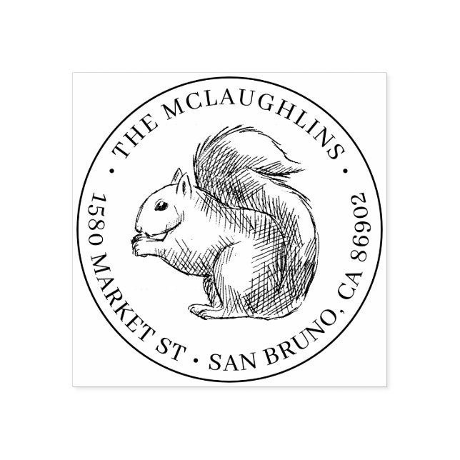 Sello De Caucho Esbozo de ardilla | Dirección de devolución de nom (Impresión)
