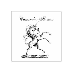 Sello De Caucho Escudo de Armas Emblema Unicornio Heráldico Encabr