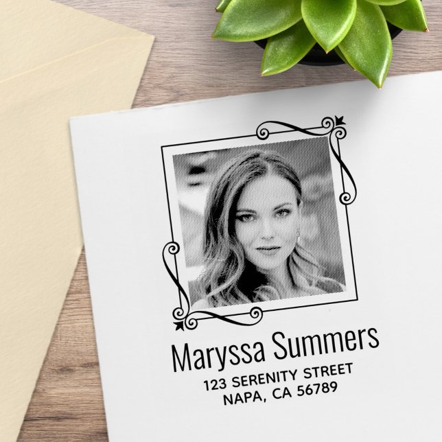 Sello De Caucho Esquina Swirls Square Frame Personalizado Direcció (Subido por el creador)