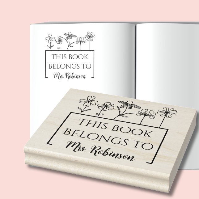 Sello De Caucho Esta Etiqueta De Libro Pertenece A Wildflower (This Book Belongs To Wildflower Book Label Stamp)