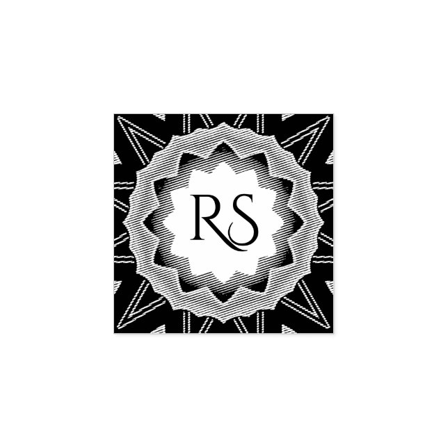 Sello De Caucho Estampado Art Deco Monograma Madera (Impresión)