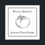 Sello De Caucho Estampilla de goma de la granja de tomate personal<br><div class="desc">Sellos personalizados para productores de tomate con tomate enmarcado por un delgado borde negro cuadrado.</div>