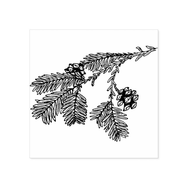 Sello De Caucho Estampilla de goma de ramas de árbol de pino (Impresión)