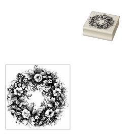 Sello De Caucho Estampilla de goma rústica Cottagecore Wreath Vint