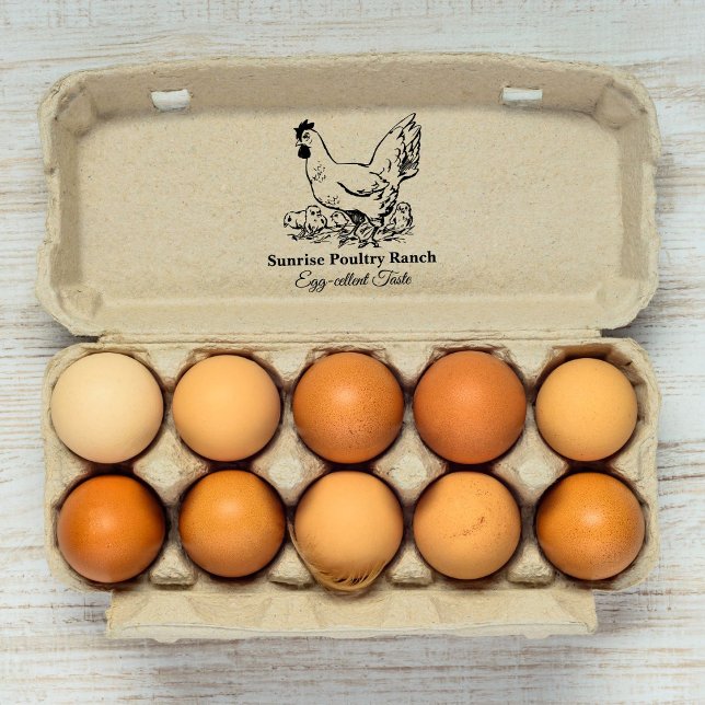 Sello De Caucho Estampilla de huevo de Personalizado de la granja  (Vintage Rustic Chicken Farm Custom Egg Stamp)