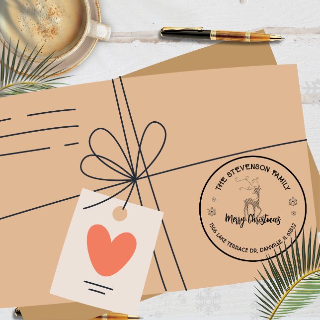 Sello De Caucho Estampilla de saludo de feriado de renos de Person (Chic Custom Reindeer Holiday Greeting Stamp )