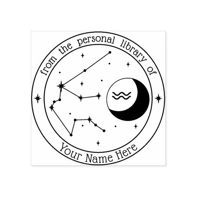 Sello De Caucho Estampilla personalizada del libro Zodiaco Aquariu (Impresión)