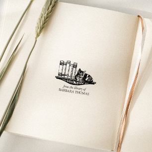 Sello De Caucho Estante de Libros Antiguos Gato De La Biblioteca D