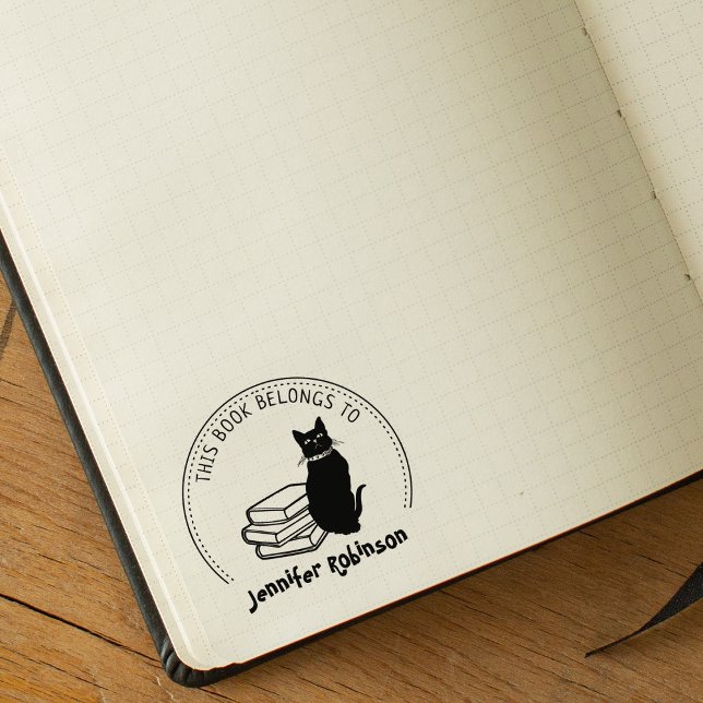Sello De Caucho Este libro pertenece a, un gato lindo con libros (Subido por el creador)