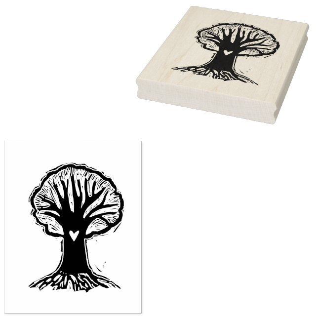 Sello De Caucho Estilo Linocut tallado de la mano del árbol tallad (Sellado)