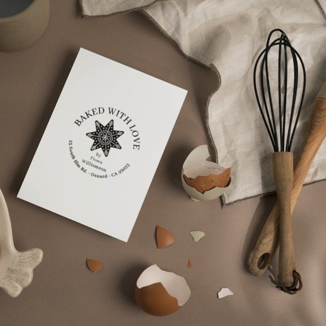 Sello De Caucho Estrella festiva de pan de jengibre con Personaliz (Festive Gingerbread Star BAKED WITH LOVE Custom Name Rubber Stamp)