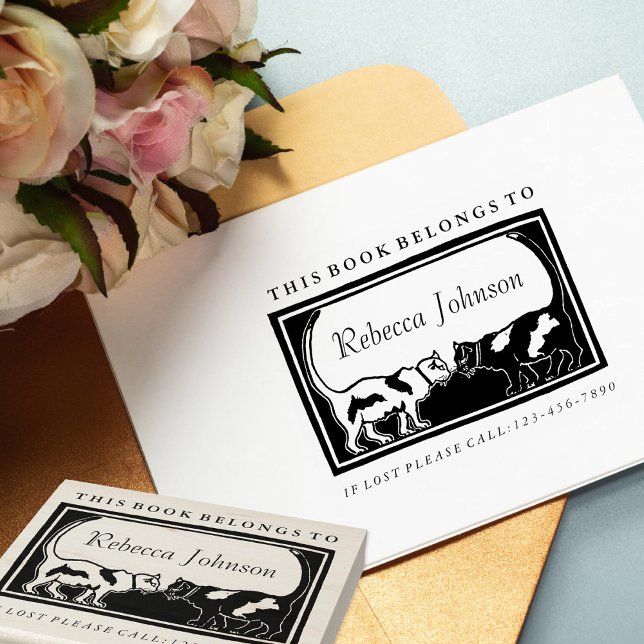 Sello De Caucho Etiqueta del libro de gatos Art Nouveau (Subido por el creador)