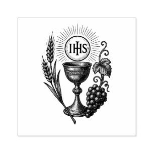 Sello De Caucho Eucharist Chalice Trigo y Uvas Católicas