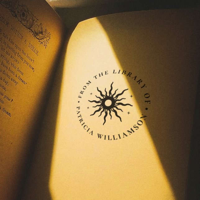 Sello De Caucho Ex libris antiguo sol de la biblioteca de nombre (Stamp Mock-up)