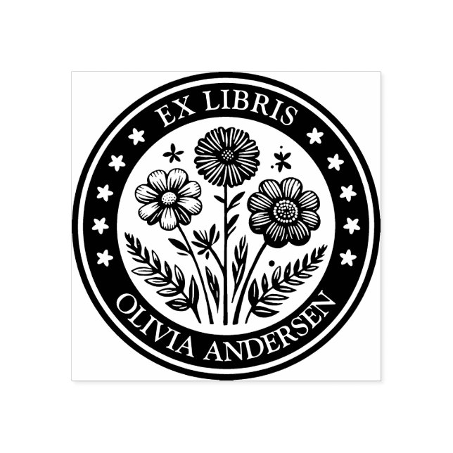 Sello De Caucho Ex Libris - Arreglo floral (Impresión)