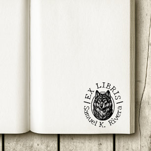 Sello De Caucho Ex Libris Cara de Lobo Nombre Personalizado Libro