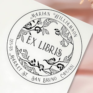 Sello De Caucho Ex Libris con círculo floral de Custom Deco