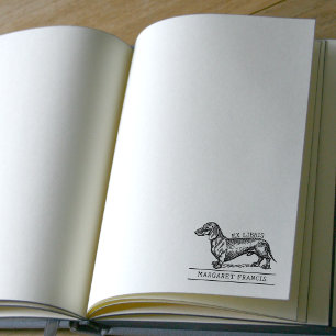 Sello De Caucho Ex Libris de Dachshund Vintage Libro de Biblioteca
