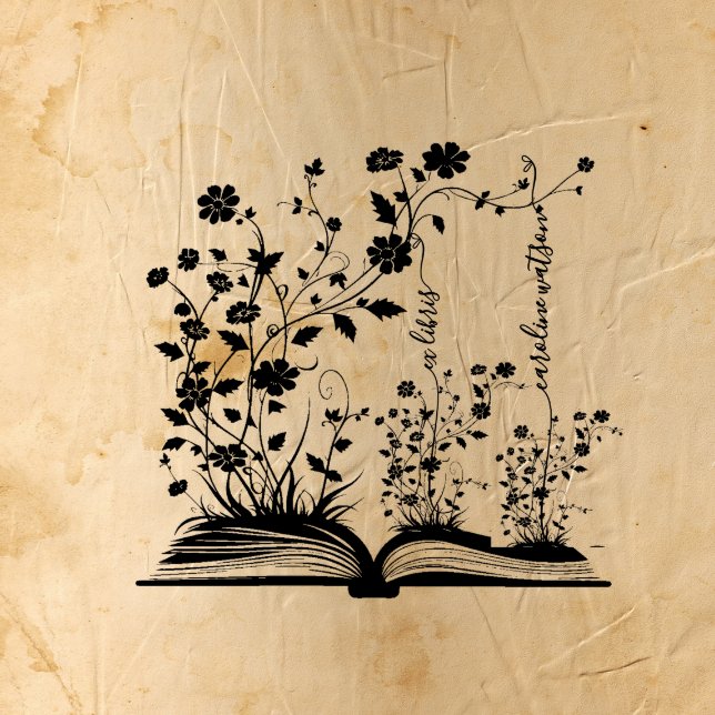 Sello De Caucho Ex libris de flor de libro (Subido por el creador)