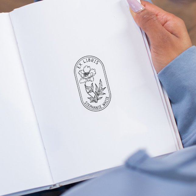 Sello De Caucho Ex Libris de flores personalizadas elegantes (Subido por el creador)
