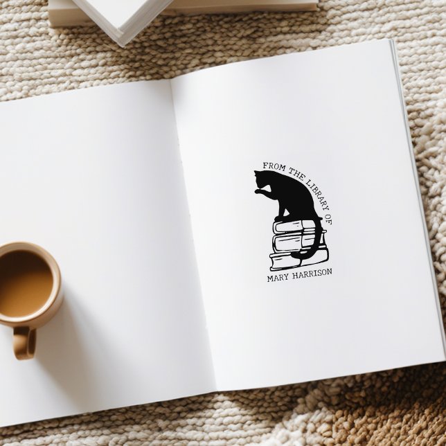 Sello De Caucho Ex libris de gato de biblioteca moderna (Subido por el creador)