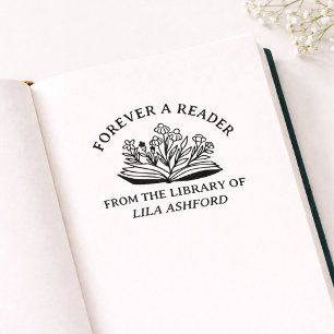 Sello De Caucho Ex libris de libro abierto floral
