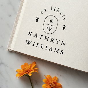 Sello De Caucho Ex libris de libro con monograma de florón moderno