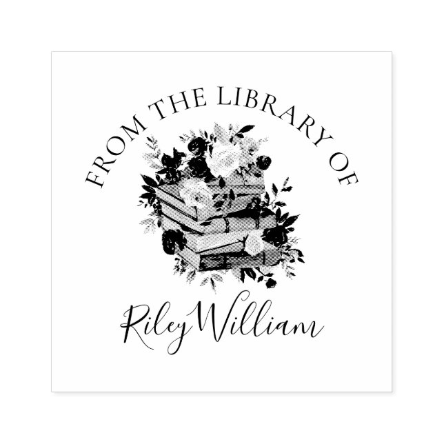 Sello De Caucho Ex libris de Libro Púrpura y Rosas (Impresión)
