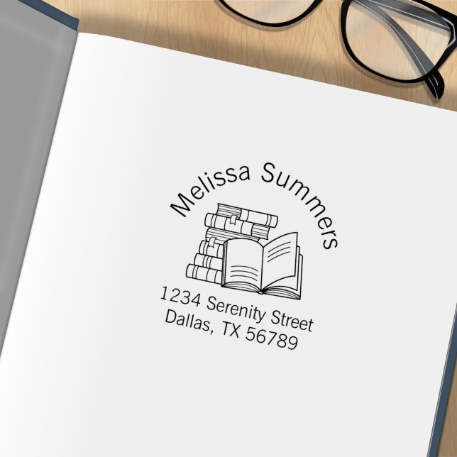 Sello De Caucho Ex libris de pila de libros y libro abierto (Subido por el creador)