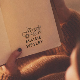 Sello De Caucho Ex Libris Dibujado a Mano Ratón Bonito Tarjeta de 