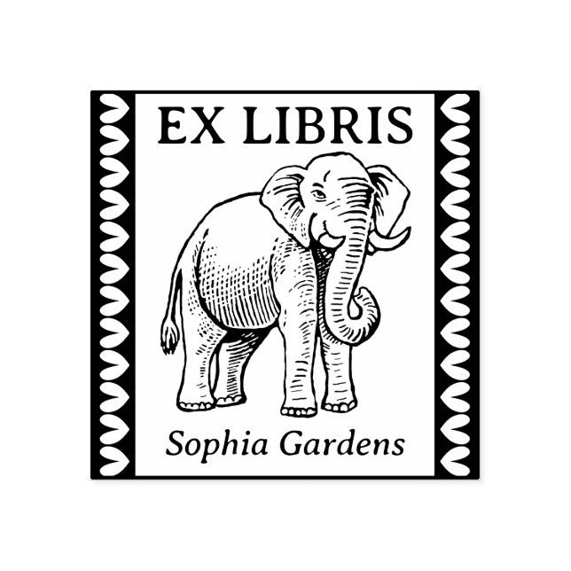 Sello De Caucho Ex-Libris - Elefante Indio - Borde (Impresión)
