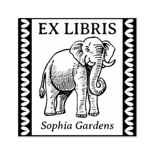 Sello De Caucho Ex-Libris - Elefante Indio - Borde
