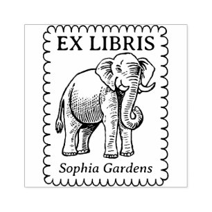 Sello De Caucho Ex Libris - Elefante Indio - Borde Escalonado