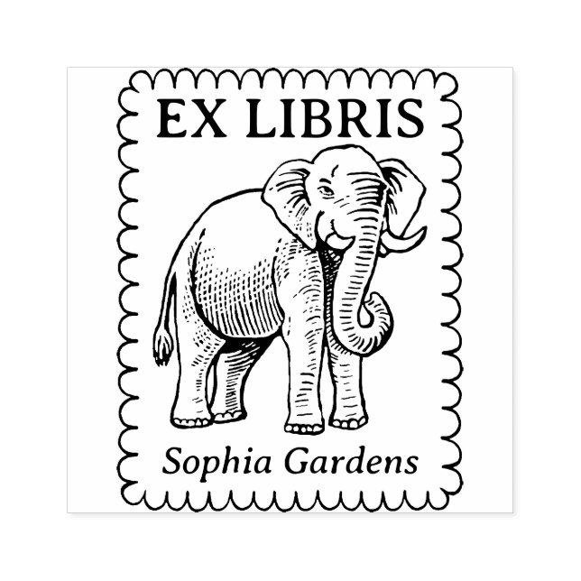 Sello De Caucho Ex Libris - Elefante Indio - Borde Escalonado (Impresión)