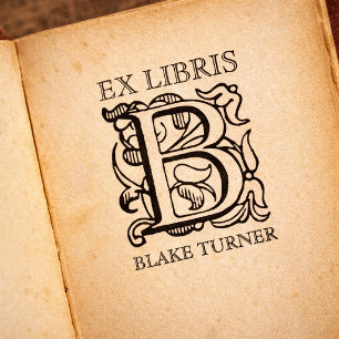 Sello De Caucho Ex Libris Floral Antiguo Monograma Libro